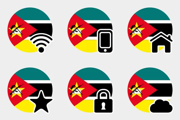 Web Ikonuppsättning med flaggan i Moçambique — Stockfoto