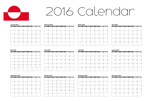 Calendario 2016 con la bandera de Groenlandia — Foto de Stock