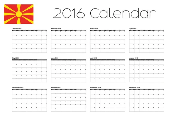 2016 kalendář s vlajka Makedonie — Stock fotografie