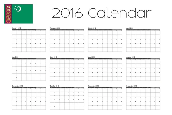 Calendario 2016 con la bandera de Turkmenistán — Foto de Stock