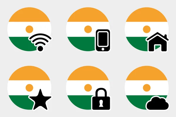Web simge seti ile Nijer Cumhuriyeti bayrağı — Stok fotoğraf