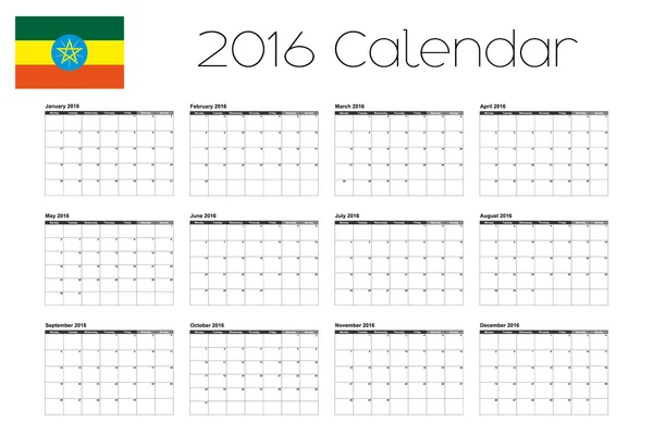 2016 kalender met de vlag van Ethiopië — Stockfoto