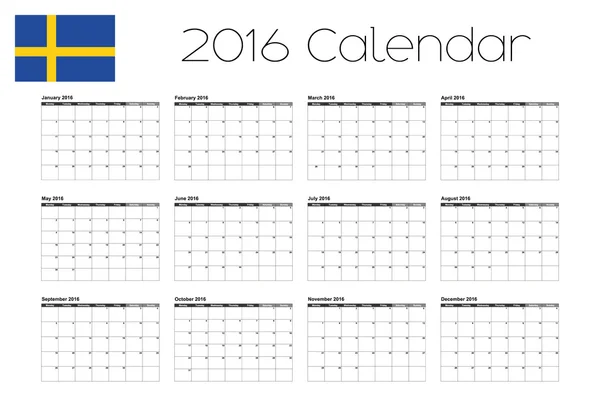 Calendário 2016 com a Bandeira da Suécia — Fotografia de Stock
