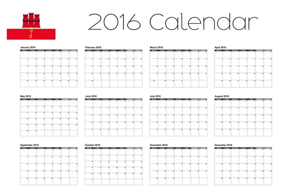 Calendario 2016 con la Bandera de Gibraltar — Foto de Stock