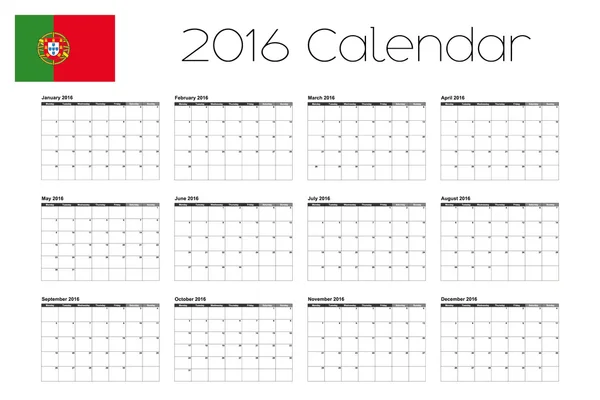 Kalendarz 2016 z pod banderą Portugalii — Zdjęcie stockowe