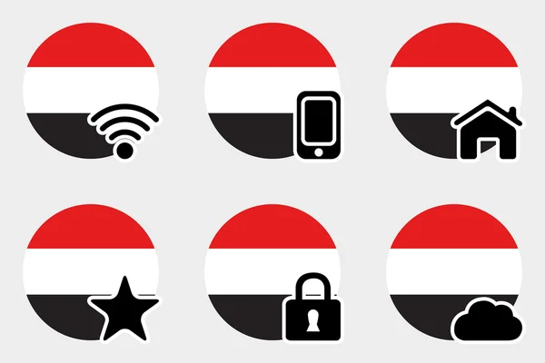 Web Ikonuppsättning med flaggan i Jemen — Stockfoto