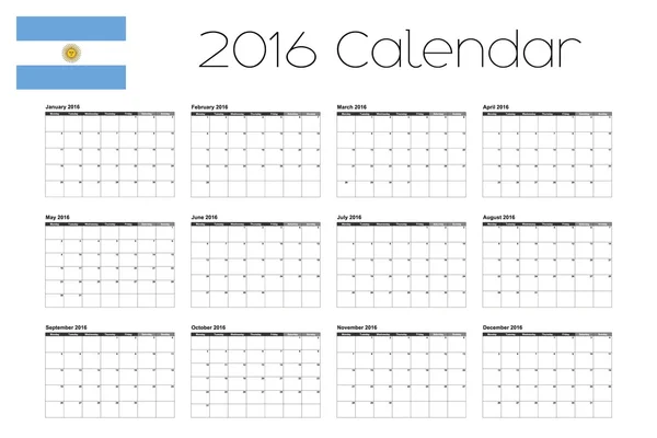 Календарь с флагом Аргентины 2016 — стоковое фото