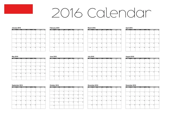 Calendrier 2016 avec le drapeau de l'Indonésie — Photo