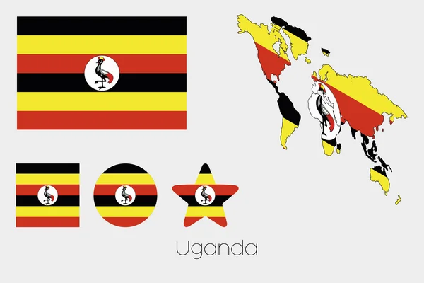 Flera former Set med flaggan i Uganda — Stockfoto