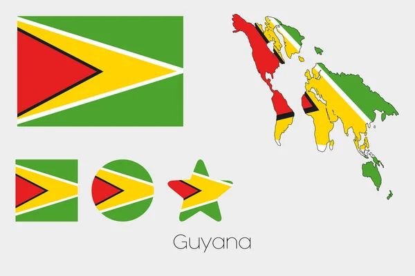 Birden çok şekil kümesiyle Guyana Cumhuriyeti bayrağı — Stok fotoğraf