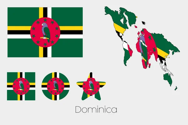 Πολλαπλά σετ σχήματα με τη σημαία της Δομινίκας — Φωτογραφία Αρχείου