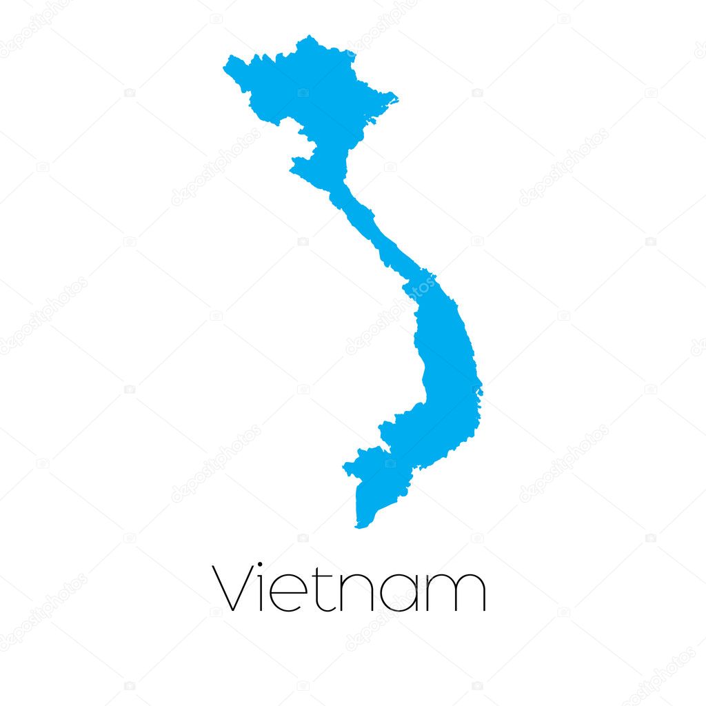 Blue shape with name of the country of Vietnam