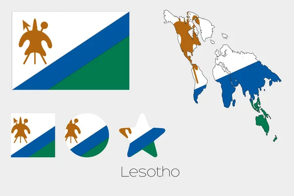 Conjunto de Formas Múltiplas com Bandeira do Lesoto — Fotografia de Stock