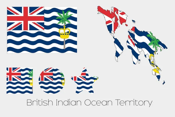 Set di forme multiple con la bandiera del territorio britannico dell'Oceano Indiano — Foto Stock