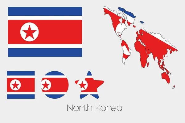 Πολλαπλά σετ σχήματα με τη σημαία της Βόρειας Κορέας — Φωτογραφία Αρχείου