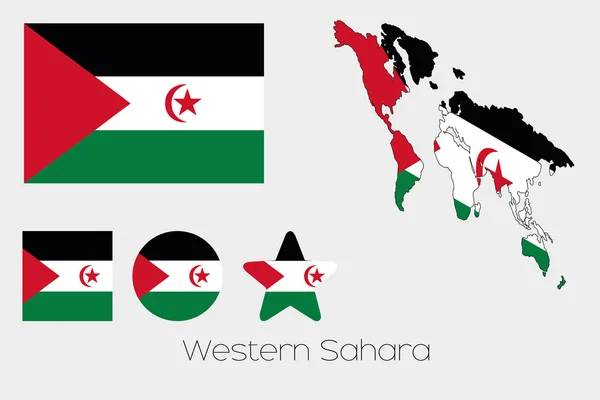 Conjunto de formas múltiplas com a bandeira do Saara Ocidental — Fotografia de Stock
