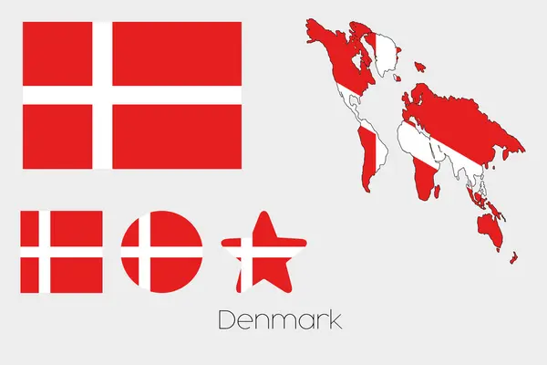 Více obrazců sada s vlajkou Dánska — Stock fotografie