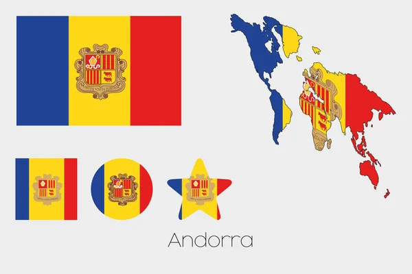 Több alakzat szett Andorra zászlaja — Stock Fotó