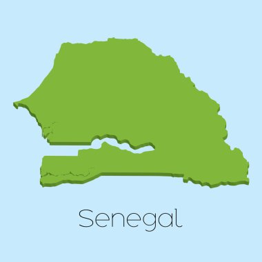 3D harita Senegal mavi su arka plan üzerinde