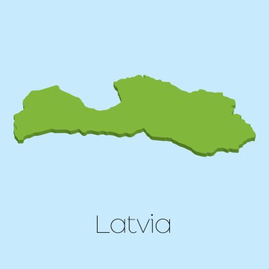 3D harita Letonya mavi su arka plan üzerinde