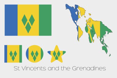 Birden çok şekil kümesiyle Saint Vincents ve Gren bayrağı