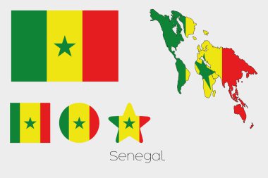 Birden çok şekil kümesiyle Senegal Cumhuriyeti bayrağı