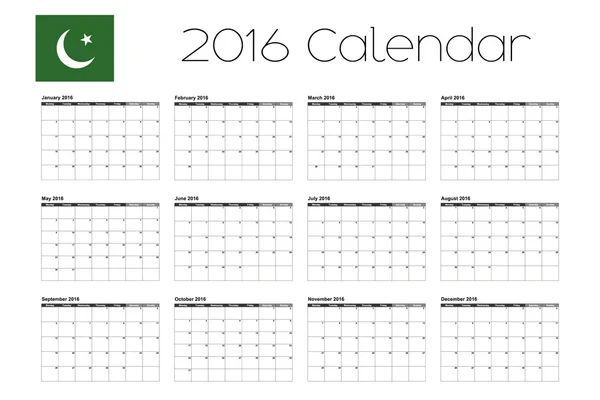 Calendrier 2016 avec le drapeau du Pakistan — Image vectorielle