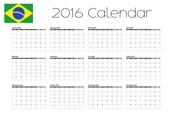 Calendário 2016 com a Bandeira do Brasil —  Vetores de Stock