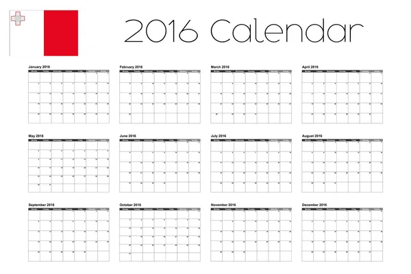 2016 kalendář s maltská vlajka — Stockový vektor