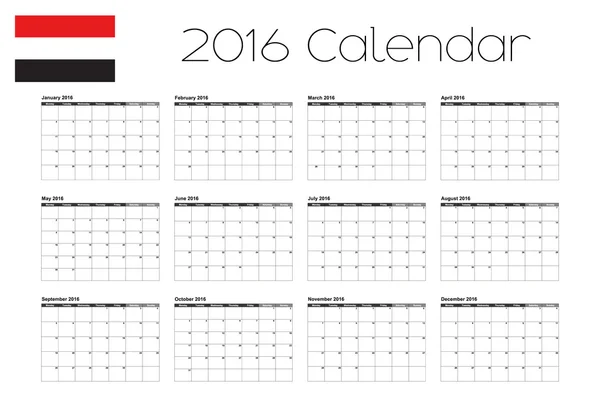 2016 kalender met de vlag van Jemen — Stockvector
