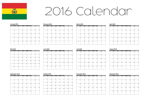 Calendário 2016 com a Bandeira da Bolívia — Vetor de Stock