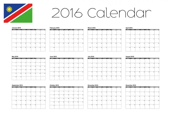 与纳米比亚旗帜的 2016年日历 — 图库矢量图片