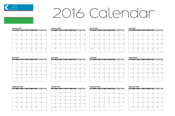 Kalender 2016 mit der Flagge Usbekistans — Stockvektor