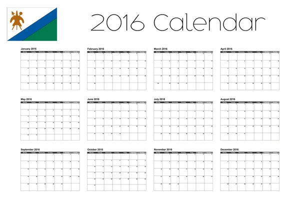 2016 Calendar with the Flag of Lesotho — Stock Vector