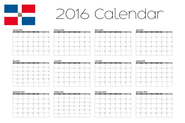 Kalendarz 2016 z flaga Dominikany — Wektor stockowy