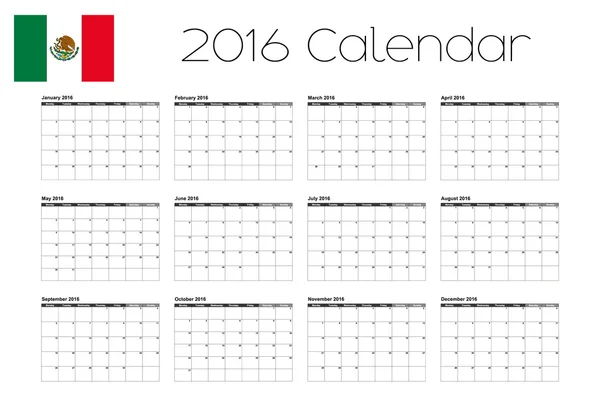 2016 kalender met de vlag van Mexico — Stockvector