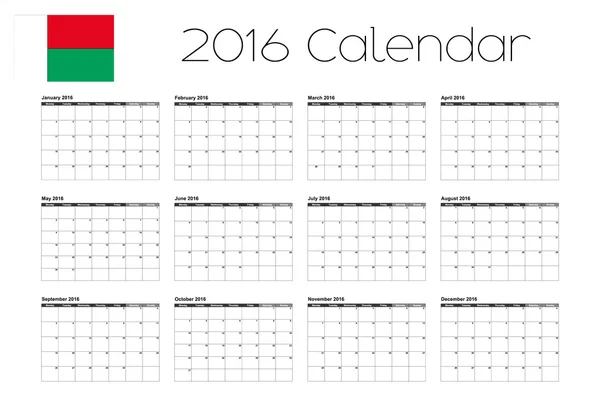 Kalender 2016 mit der Flagge Madagaskars — Stockvektor
