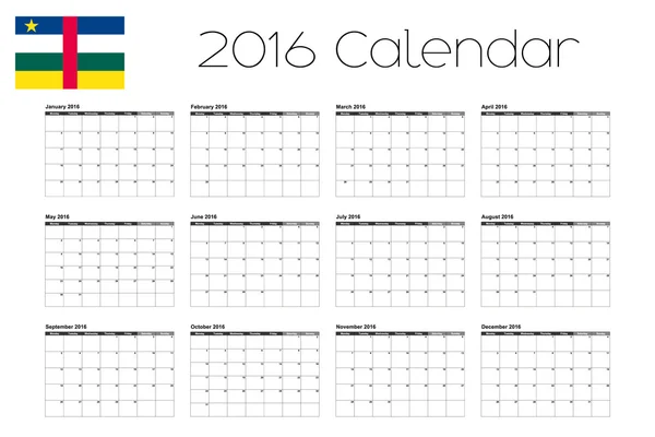 Calendário 2016 com a Bandeira da República Centro-Africana — Vetor de Stock