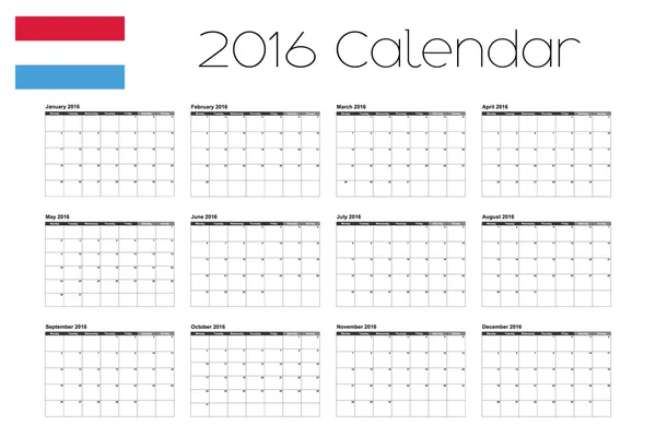 Kalendarz 2016 z flagi Luksemburga — Wektor stockowy