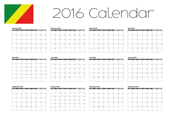 2016 kalender met de vlag van Congo — Stockvector