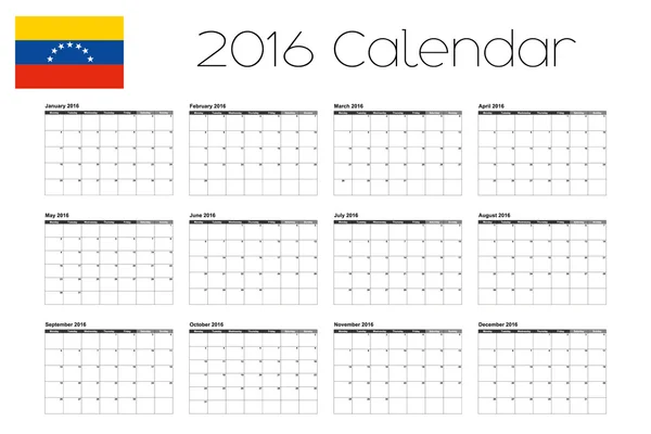 2016 Calendar with the Flag of Venezuela — Stock Vector