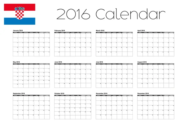 Kalendarz 2016 z Flaga Chorwacji — Wektor stockowy