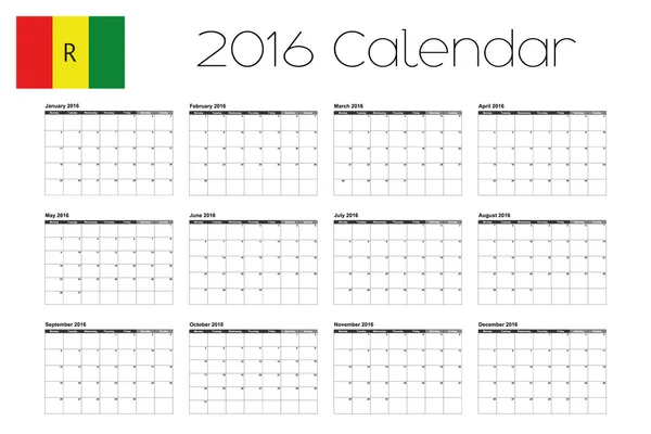 2016 kalender met de vlag van Rwanda — Stockvector