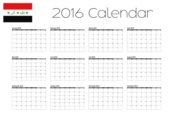 2016 kalender met de vlag van Irak — Stockvector