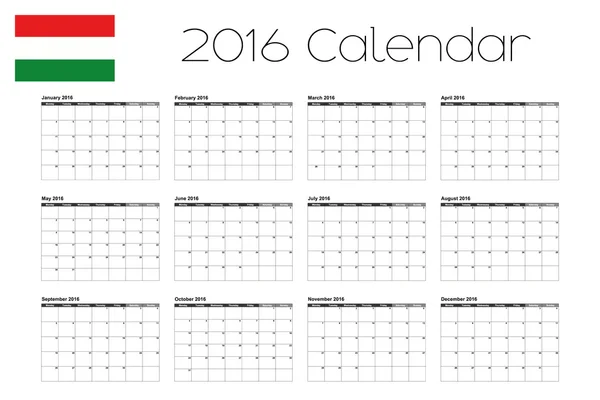 2016 takvim ile Macaristan bayrağı — Stok Vektör