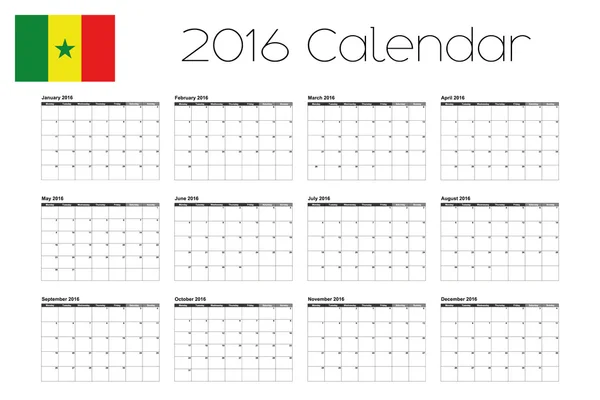 Calendario 2016 con la Bandera de Senegal — Archivo Imágenes Vectoriales