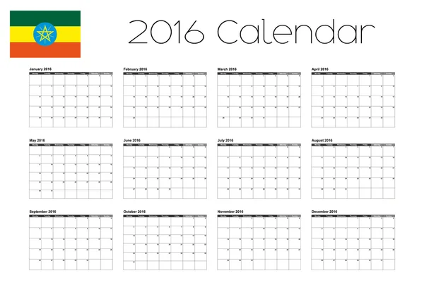 Calendário 2016 com a Bandeira da Etiópia —  Vetores de Stock