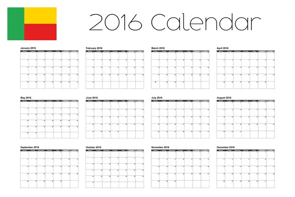 Calendrier 2016 avec le drapeau du Bénin — Image vectorielle