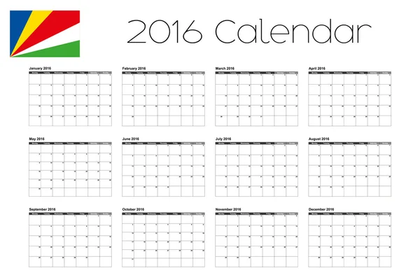 Calendário 2016 com Bandeira das Seychelles —  Vetores de Stock