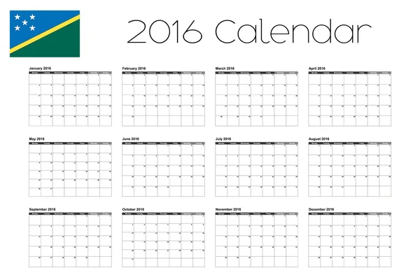 2016 kalendář s vlajka Šalamounových ostrovů — Stockový vektor